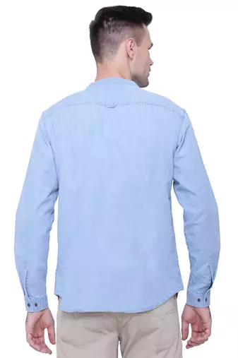 men's light blue short denim kurta