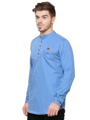 men's light blue short denim kurta 3