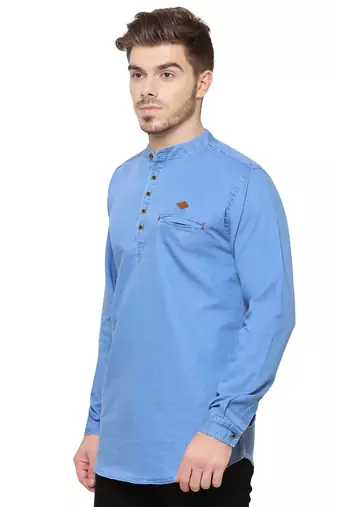 men's light blue short denim kurta