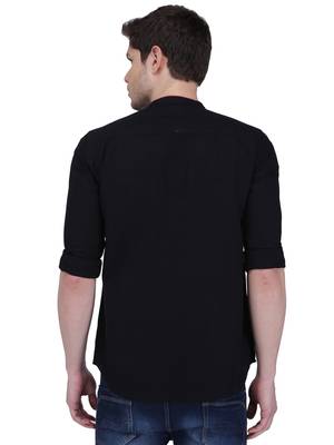 men's linen cotton black short kurta for men   2