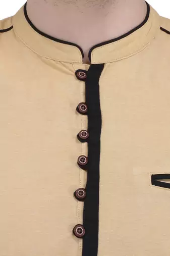 men's linen cotton royal beige short kurta for men