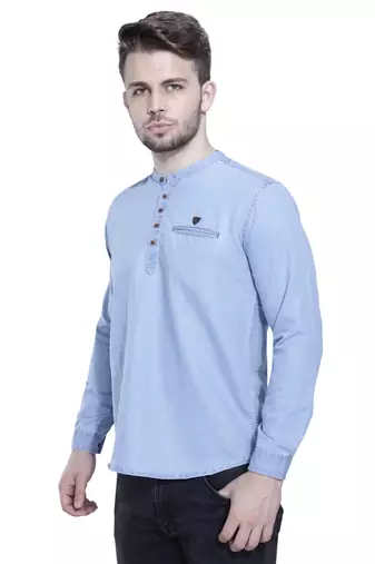 men's light blue short denim kurta