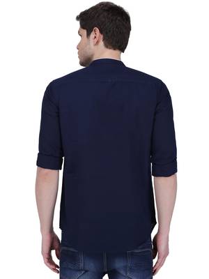 men's linen cotton navy blue short kurta for men 2