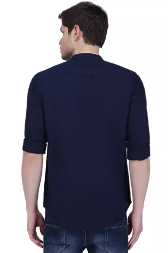 men's linen cotton navy blue short kurta for men