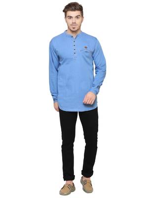 men's light blue short denim kurta 4