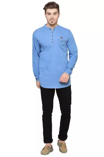 men's light blue short denim kurta