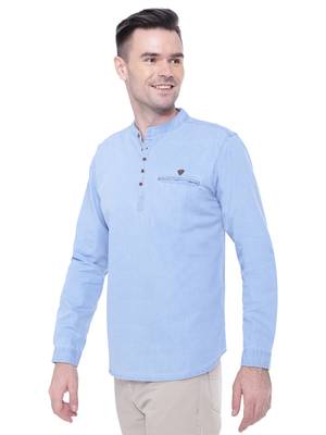 men's light blue short denim kurta 3