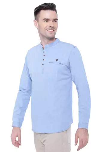 men's light blue short denim kurta