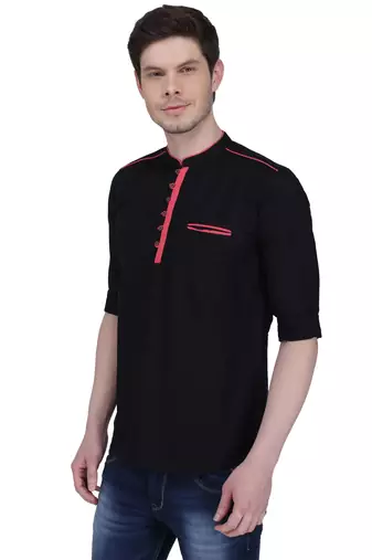 men's linen cotton black short kurta for men  
