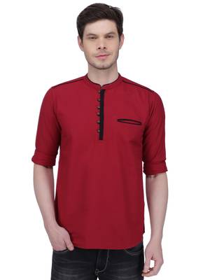 men's linen cotton maroon short kurta for men 1