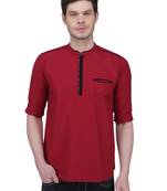 men's linen cotton maroon short kurta for men