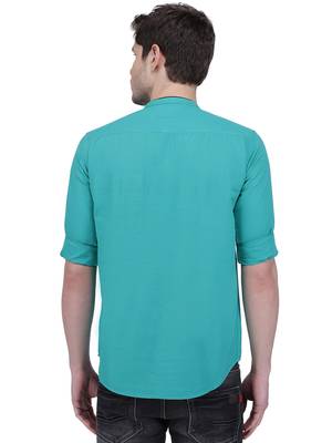 men's linen cotton forest green short kurta for men 2