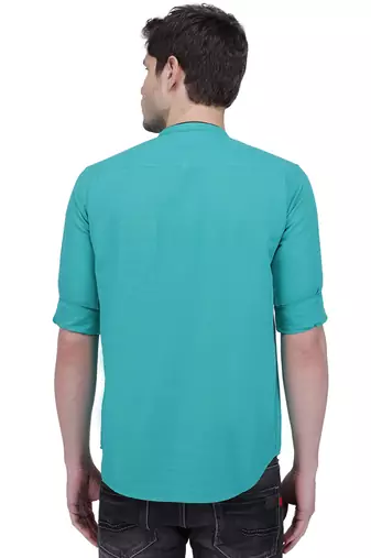 men's linen cotton forest green short kurta for men