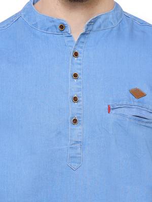 men's light blue short denim kurta 5