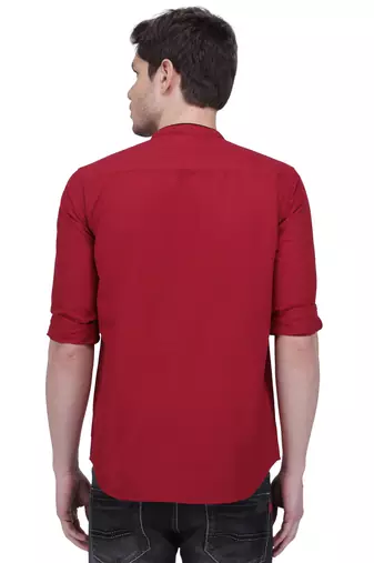men's linen cotton maroon short kurta for men