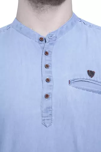 men's light blue short denim kurta