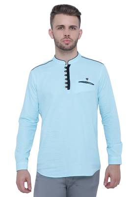 men's linen cotton turquoise short kurta for men 1