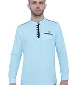 men's linen cotton turquoise short kurta for men