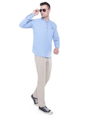 men's light blue short denim kurta 4