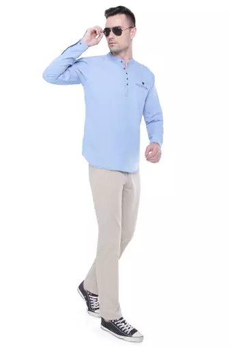 men's light blue short denim kurta