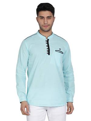 men's linen cotton turquoise short kurta for men 1