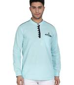 men's linen cotton turquoise short kurta for men