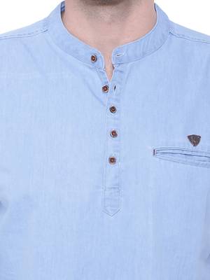 men's light blue short denim kurta 5