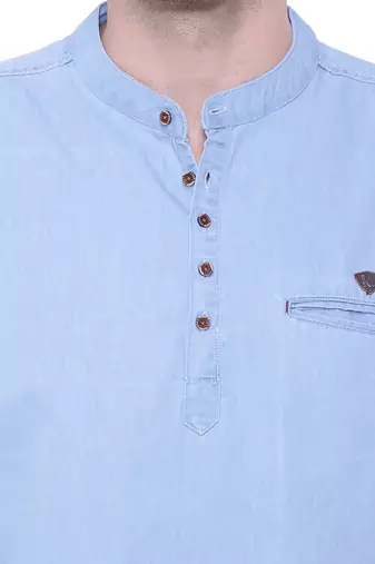 men's light blue short denim kurta