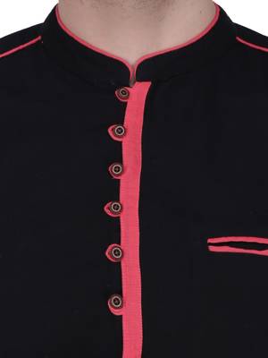 men's linen cotton black short kurta for men   5
