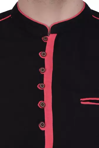 men's linen cotton black short kurta for men  