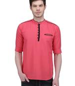 men's linen cotton tailored fit salmon pink short kurta for men