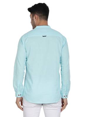 men's linen cotton turquoise short kurta for men 2