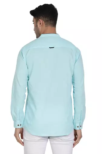 men's linen cotton turquoise short kurta for men