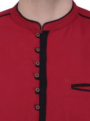 men's linen cotton maroon short kurta for men 5