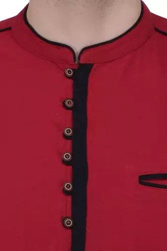men's linen cotton maroon short kurta for men