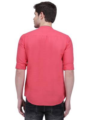 men's linen cotton tailored fit salmon pink short kurta for men 2