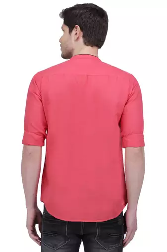 men's linen cotton tailored fit salmon pink short kurta for men