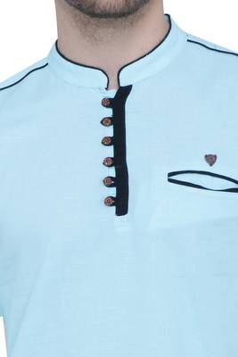 men's linen cotton turquoise short kurta for men 5