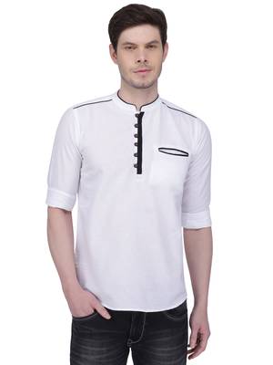 men's linen cotton white short kurta for men 1