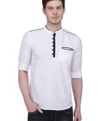 men's linen cotton white short kurta for men