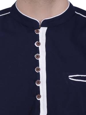 men's linen cotton navy blue short kurta for men 5