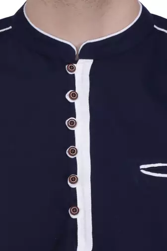 men's linen cotton navy blue short kurta for men