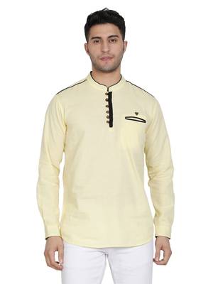 men's linen cotton cream yellow short kurta for men 1