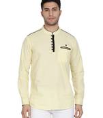 men's linen cotton cream yellow short kurta for men