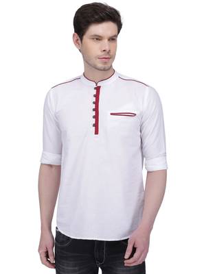 men's linen cotton white short kurta for men 1