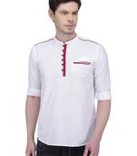 men's linen cotton white short kurta for men
