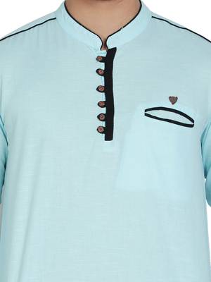 men's linen cotton turquoise short kurta for men 5