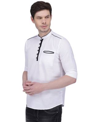 men's linen cotton white short kurta for men 3