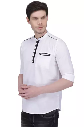 men's linen cotton white short kurta for men