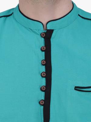 men's linen cotton forest green short kurta for men 5